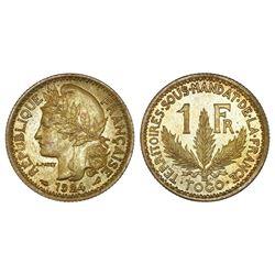 Togo (struck at the Paris mint), bronze 1 franc, 1924, NGC MS 63, finest known in NGC census.