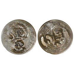 St. Eustatius, 1 stuiver, ca. 1810, SE and P countermarks on a French Cayenne copper 2 sous, 1789-A,