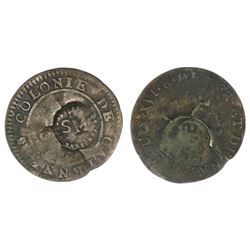 St. Maarten, 1 stuiver, ca. 1798, countermark StM in beaded circle on reverse of a French Cayenne co