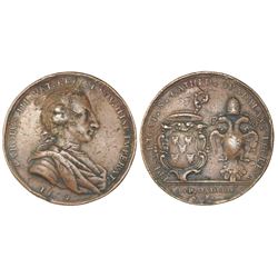 Guadalajara, Mexico, bronze proclamation medal, Charles III, 1760, Guadalajara Cathedral.