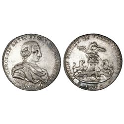 Mexico City, Mexico, silver proclamation medal, Charles III, 1760, city arms, rare.