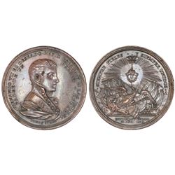 Mexico City, Mexico, large bronze proclamation medal, Ferdinand VII, 1808, support of Bustamante.