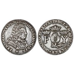 Granada, Spain, small cast silver proclamation medal, Ferdinand VI, 1747, rare.