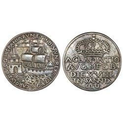 Santander, Spain, small silver proclamation medal, Charles IV, 1789, rare, PCGS AU55.