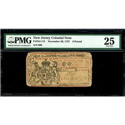 New Jersey, 6 pounds, Nov. 20, 1757, serial 900, PMG VF 25, finest known in PMG census.