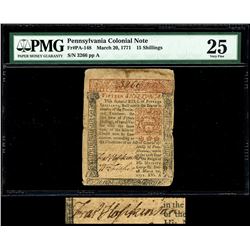 Pennsylvania, 20 shillings, March 20, 1771, serial 3266, plate A, Declaration signer Francis Hopkins