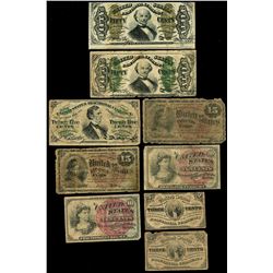 Lot of nine USA (Washington, D.C.) fractional notes, 1863.