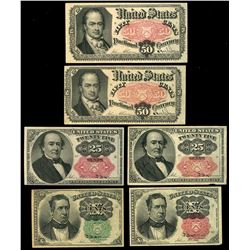 Lot of six USA (Washington, D.C.) fractional notes, 5th issue, 1874.
