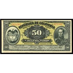 Bogota, Colombia, Republica de Colombia, 50 pesos, 1910, series A, serial 925565.