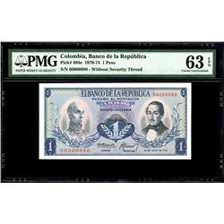 Bogota, Colombia, Banco de la Republica, 1 peso oro, 20-7-1972, serial 00000080, PMG Choice UNC 63 E