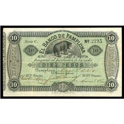 Pamplona, Colombia, Banco de Pamplona, 10 pesos, 1-5-1884, series C, serial 2193.