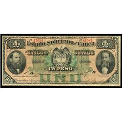 Popayan, Colombia, Estado Soberano del Cauca, 1 peso, 1-6-1887, series D, serial 47984.