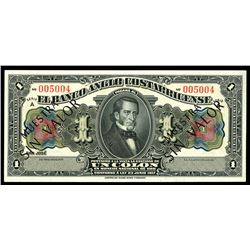 San Jose, Costa Rica, Banco Anglo Costarricense, 1 colon specimen, 23-6-1917, series A, serial 00500