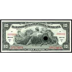 Mexico City, Mexico, Banco de la Republica, 10 pesos specimen, 1918, series A.