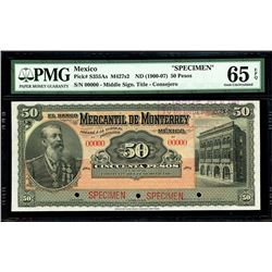 Monterrey, Mexico, Banco Mercantil, specimen 50 pesos, no date (1900-07), CORRIENTE variety, PMG Gem