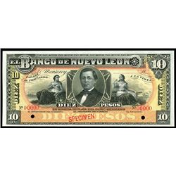 Monterrey, Mexico, Banco de Nuevo Leon, 10 pesos specimen, 18XX (1895-1913).