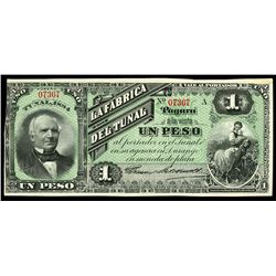 Tunal, Mexico, Fabrica del Tunal, 1 peso, 1884, series A, serial 07367.