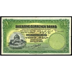 Jerusalem, Palestine, Palestine Currency Board, 1 pound, 20-4-1939, serial S245980.