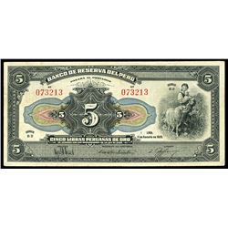 Lima, Peru, Banco Central, 50 soles (1935) overprint on Banco de Reserva, 5 libras, 11-8-1926, serie
