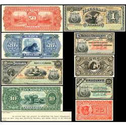 Lot of nine Uruguay, Banco Uruguayo, pattern proof notes, 1884, with accompanying ABNCo documents, e