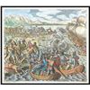 Image 1 : German copperplate engraving by Theodore de Bry showing Amerigo Vespucci attacking natives in South 