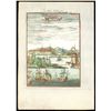 Image 1 : Small copperplate engraving of Cartagena (Colombia) by A.M. Mallet (published 1719), hand colored.