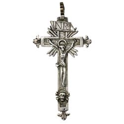 Ornate silver crucifix, French, ca. 1590-1620, very rare.
