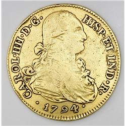 Popayan, Colombia, bust 8 escudos, Charles IV, 1794JF.