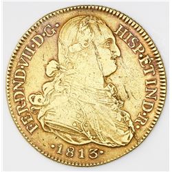 Bogota, Colombia, bust 8 escudos, Ferdinand VII (bust of Charles IV), 1813JF.