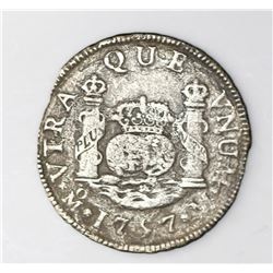 Mexico City, Mexico, pillar 2 reales, Ferdinand VI, 1757M, crowns alike.