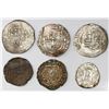 Image 1 : Lot of six Mexico City, Mexico, cob 2R (three), 1R (two) and 1/2R (one), Philip II, assayers O and F