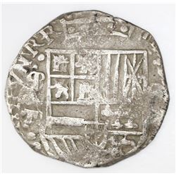 Potosi, Bolivia, cob 8 reales, Philip III or IV, assayer T (ca. 1622), mintmark as  phi  (q/P), quad