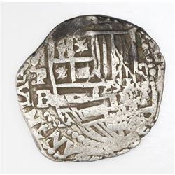 Potosi, Bolivia, cob 2 reales, Philip III, assayer RL (curved leg).