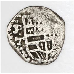 Potosi, Bolivia, cob 1 real, Philip III or IV, assayer T, quadrants of cross transposed.