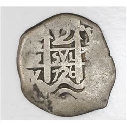 Potosi, Bolivia, cob 2 reales, 1726Y, (Louis I).