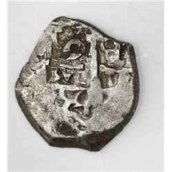 Potosi, Bolivia, cob 2 reales, 1754q/C, rare.