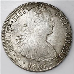 Potosi, Bolivia, bust 8 reales, Charles IV, 1808PJ (struck 1808-13).