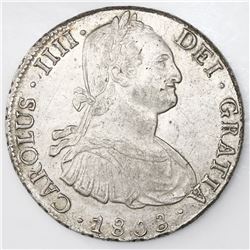 Potosi, Bolivia, bust 8 reales, Charles IV, 1808PJ (struck 1808-13).