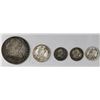 Image 1 : Lot of five Potosi, Bolivia, bust minors: 4R, 1795PR; 1R, 1777PR; 1/2R, 1776JR, 1788PR, 1821PJ.