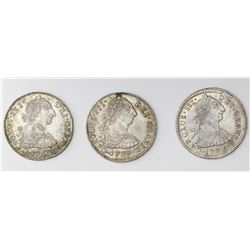 Lot of three Potosi, Bolivia, bust 2 reales, Charles III: 1775JR, 1779PR and 1780PR.