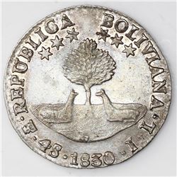 Potosi, Bolivia, 4 soles, 1830JL, monogram on island.