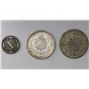 Image 2 : Lot of three Brazil silver coins: 2000 reis, 1888; 640 reis, 1695; 160 reis, 1752.