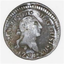 Santiago, Chile, 1/4 real, 1791, Charles IV (bust of Charles III, ordinal IIII), NGC Fine details /