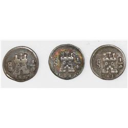 Lot of three Santiago, Chile, 1/4R, 1817, Republican issue.