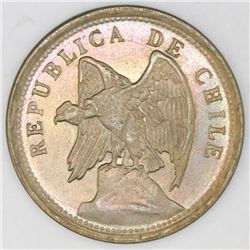 Santiago, Chile, copper-nickel 20 centavos, 1920, NGC MS 64, finest and only known example in NGC ce