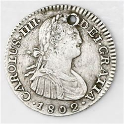 Bogota, Colombia, bust 1 real, Charles IV, 1802JJ.