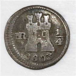Bogota, Colombia, 1/4 real, 1803/2.