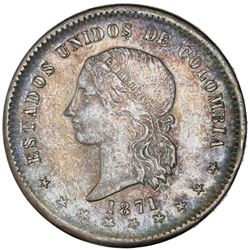 Bogota, Colombia, 5 decimos, 1871, NGC XF 45.