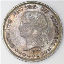 Bogota, Colombia, 50 centavos, 1877, NGC XF 40, finest and only known example in NGC census.