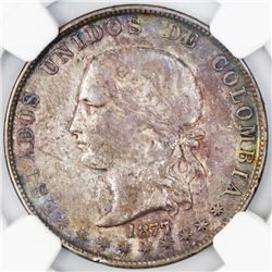Medellin, Colombia, 5 decimos, 1877/4, large arms, NGC XF 40.
